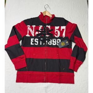 Nautica jacket Sweatshirt Full Zipper Mens size L striped blue/Red NWT